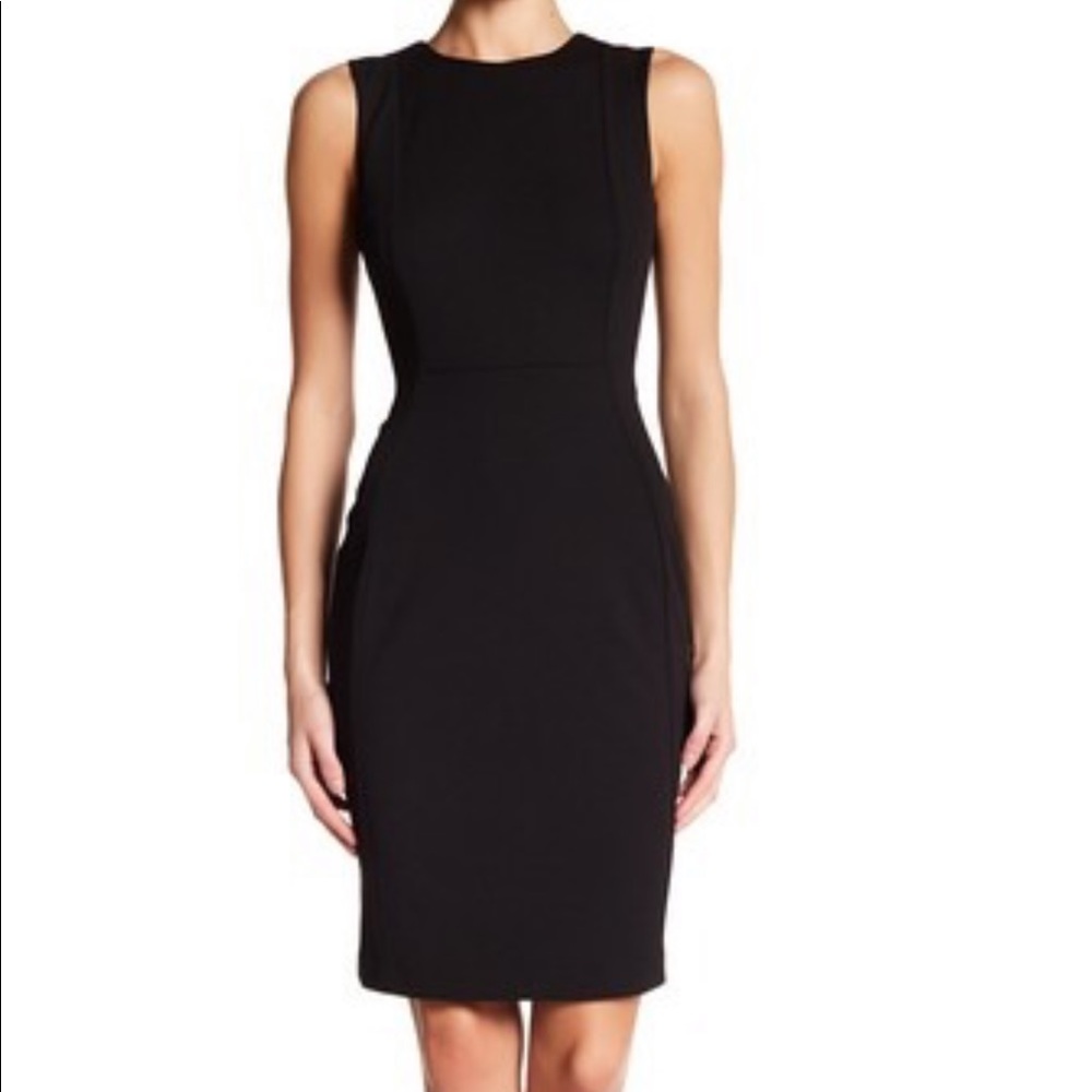 Black sleeveless midi crepe dress